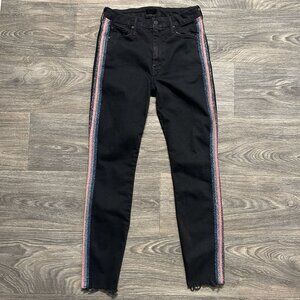 MOTHER Size 28 High Waisted Looker Ankle Fray Quilty Glitter Racer Jeans Black